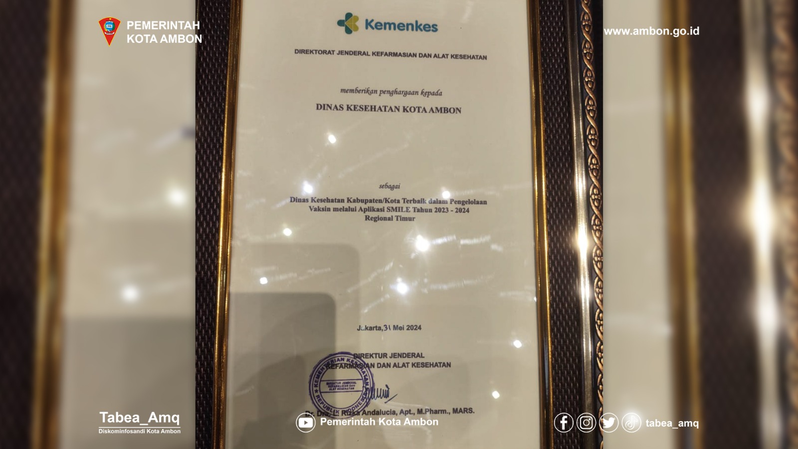 Dinkes Kota Ambon Raih Penghargaan Pengelolaan Vaksin Terbaik Wilayah Timur 2 IMG 20240605 WA0052